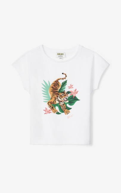 Kenzo Kids Jumping Tiger' Loose T-shirt Off White